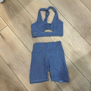 Skatie blue gingham workout set, size xs